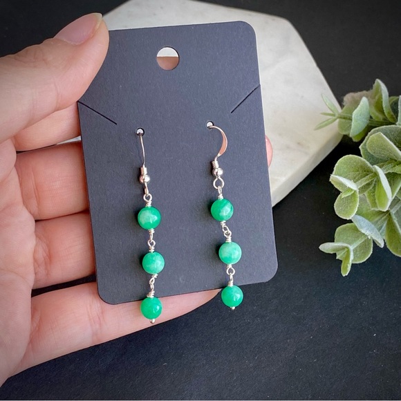 Green Jade Necklace Earring Set Handmade Gemstone Jewelry - Picture 8 of 9